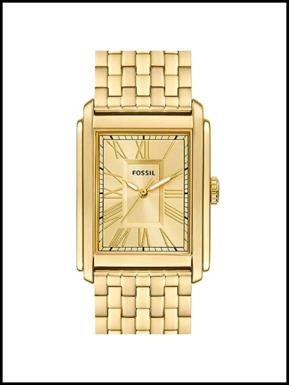 Quartz Stainless Steel Three-Hand Watch Rectangle Case Fold-Over Clasp
